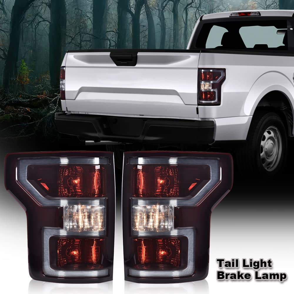 G-PLUS Rear Tail Lights Compatible with Ford F150 2018 2019 2020 W/Bulbs & Wiring Harness Left &Right Side Tail Lamps Dark Red Luces Traseras Rear Brake Lamps Assembly