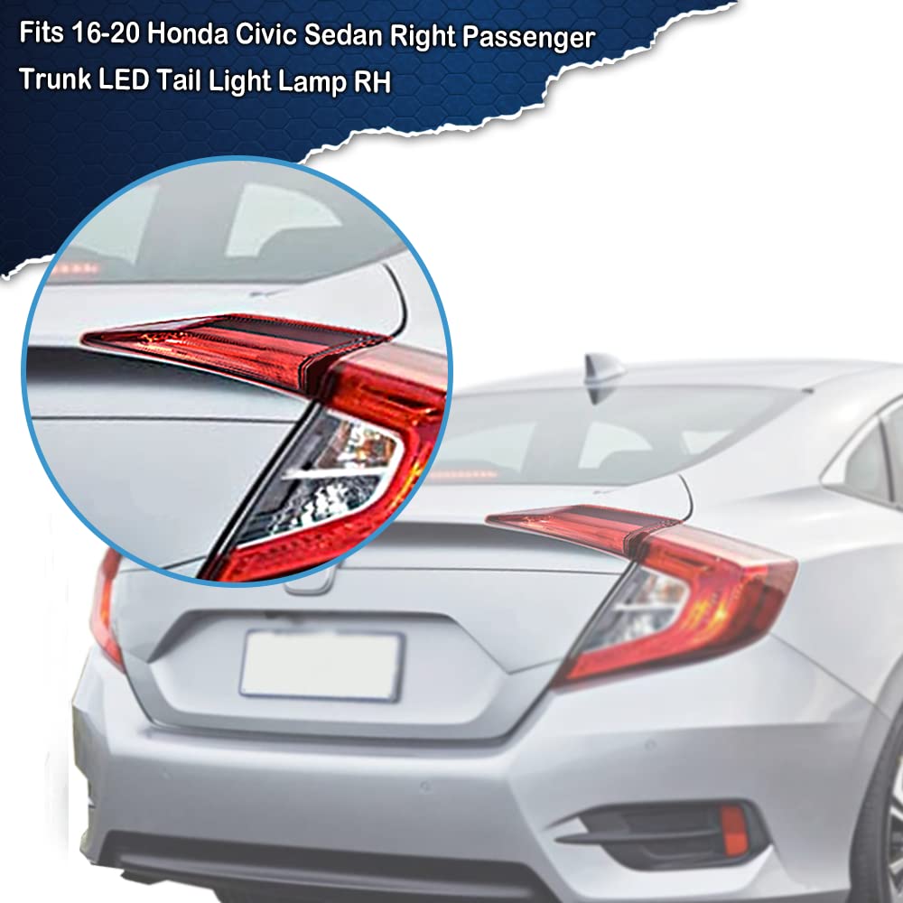 G-PLUS Tail Light - Inner Side, Replacement For 16-20 Honda Civic DX/LX/EX/EX-L/Turbo/Touring Plus/i-Style/Si/Sport 4-Door Sedan Automotive Trunk Brake Rear LED Inner Lamp Chrome Housing (Right)