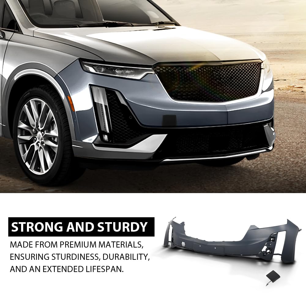 G-PLUS 1PC Front Bumper Cover Compatible with Cadillac XT6 Luxury 2020 2021 2022 2023 2024, 577443677, 343777787, Black