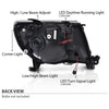 G-PLUS LED DRL Projector Headlights Assembly, Fit For Toyota Tacoma 2005 2006 2007 2008 2009 2010 2011,Tube Halo Headlamps w/o Bulbs faros delanteros,Clear Lens Black Housing Clear Reflector