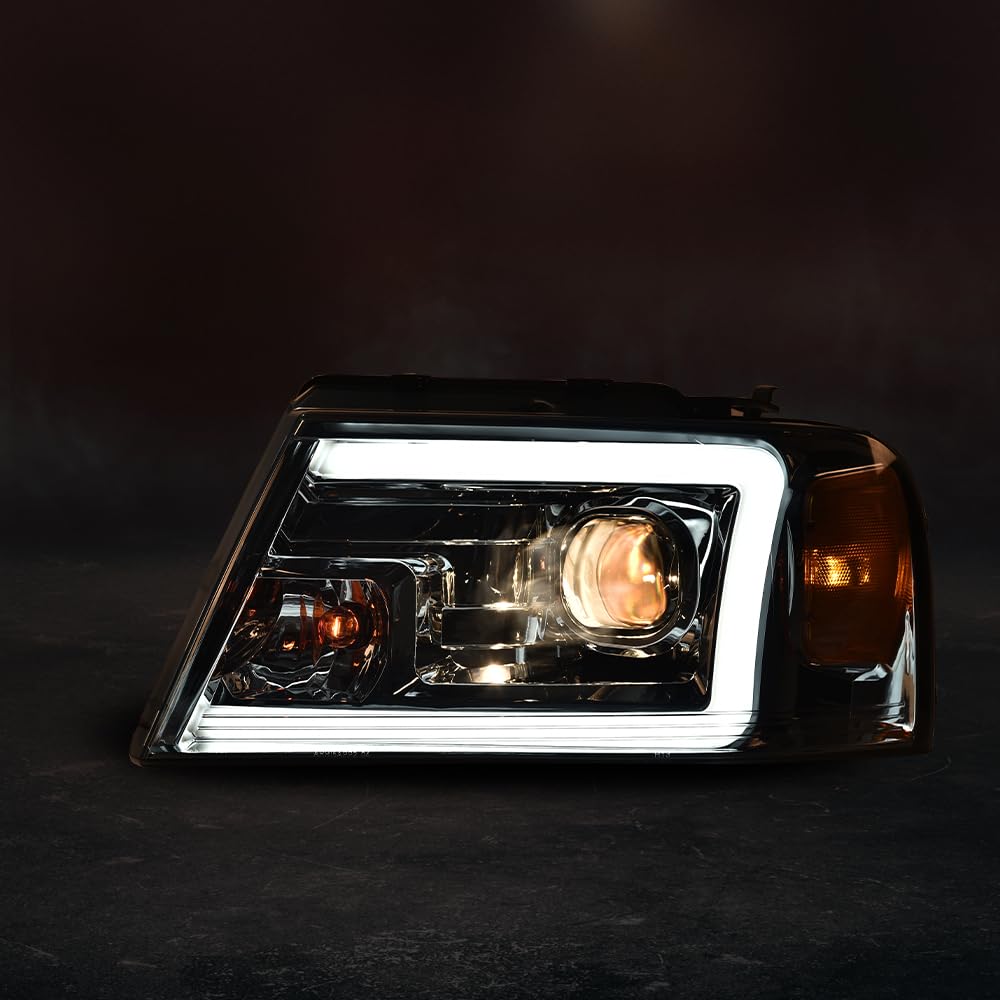 G-PLUS LED DRL Headlights Assembly, Fit Ford F150 2004-2008/Lincoln Mark Lt 2006-2008(NOT Fit 2004 F150 Heritage/Flareside Beds), Smoky Lens Chrome Housing Amber Reflector Headlamps faros delanteros
