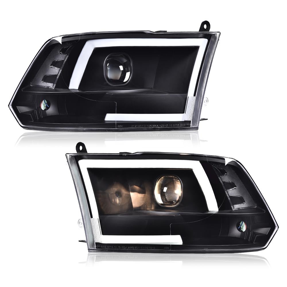 G-PLUS LED DRL Headlights Fit Dodge Ram 1500 2500 3500 2009-2012(New Body), Not Fit Dual Beam, Clear Lens Black Housing Clear Reflector Bumper Headlamps, faros delanteros Assembly