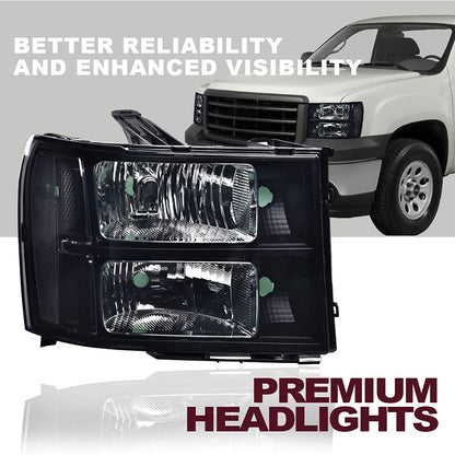 G-PLUS Headlights Assembly Compatible with GMC Sierra 1500 2007-2013 /Fit GMC Sierra 2500HD 3500HD 2007-2014 Headlamps Left and Right Smoky Lens Black Housing Clear Reflector,faros delanteros