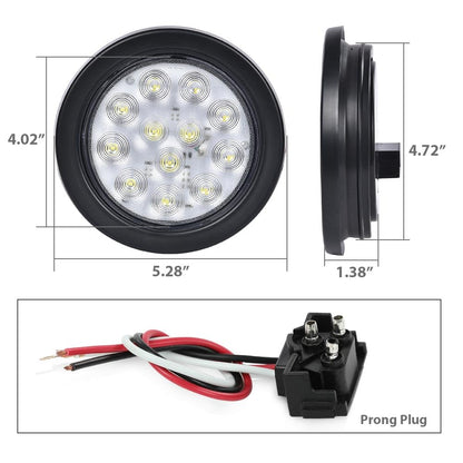 G-PLUS 4 Inch Round 12 LED Reverse Backup Tail Lights 2pcs Clear Lens Truck Trailer Lamp Universal Compatible with Trucks Trailers Tractors Semi-Trailer Dump Truck Bus Boat