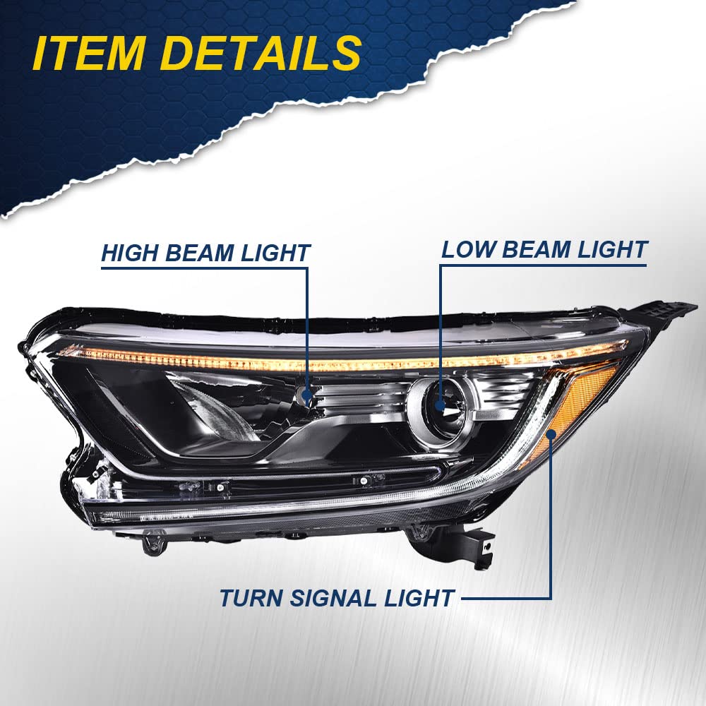 G-PLUS Headlights Assembly, Compatible with 2017 2018 2019 Honda CRV CR-V Left Bumper Headlamp, Clear Lens Black Housing Amber ReflectorBumper Headlamps,faros delanteros