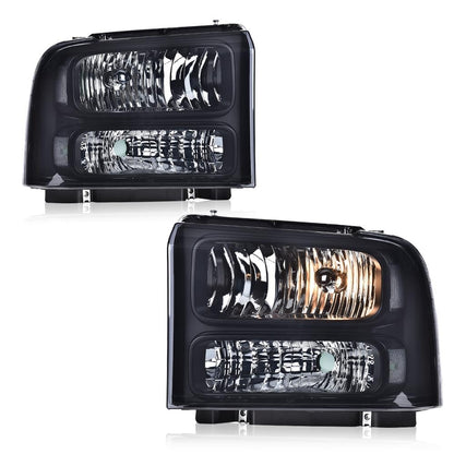 G-PLUS Headlights Fit Ford F250 F350 F450 F550 Super Duty 1999-2004,Not Fit w/Factory Sealed Beam Headlights,Smoky Lens Black Housing Clear ReflectorBumper Headlamps,faros delanteros