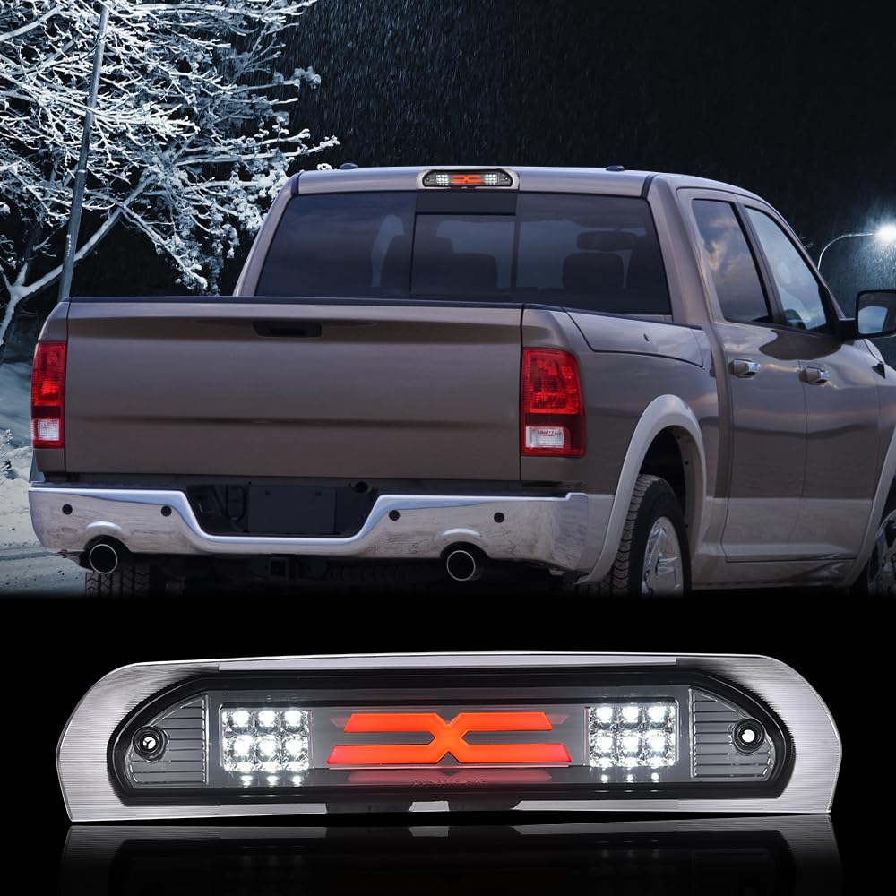 G-PLUS LED Third Brake Light Compatible With 02-09 Dodge RAM, 3RD LED Bar Brake/Cargo Light,Type X (Smoky lens Chrome Housing Amber Reflector)