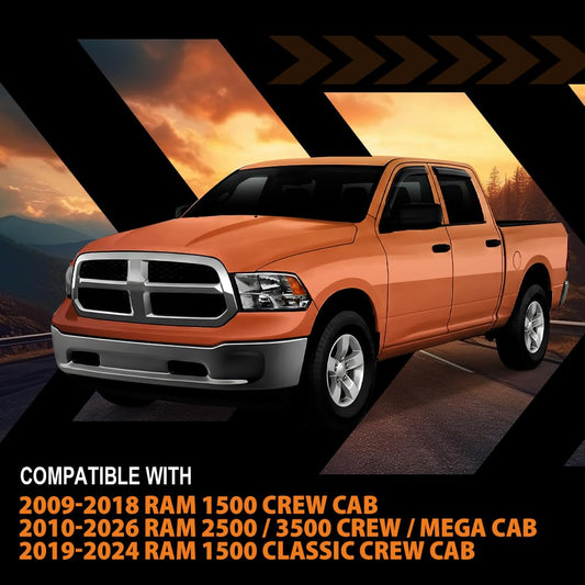 G-PLUS Out-Channel Window Vent Visor Deflectors Rain Guards Fit Dodge Ram 1500 Crew Cab 2009-2018 Fit Ram 2500 & 3500 Crew & Mega Cab 2010-2025 4 PCS Smoky