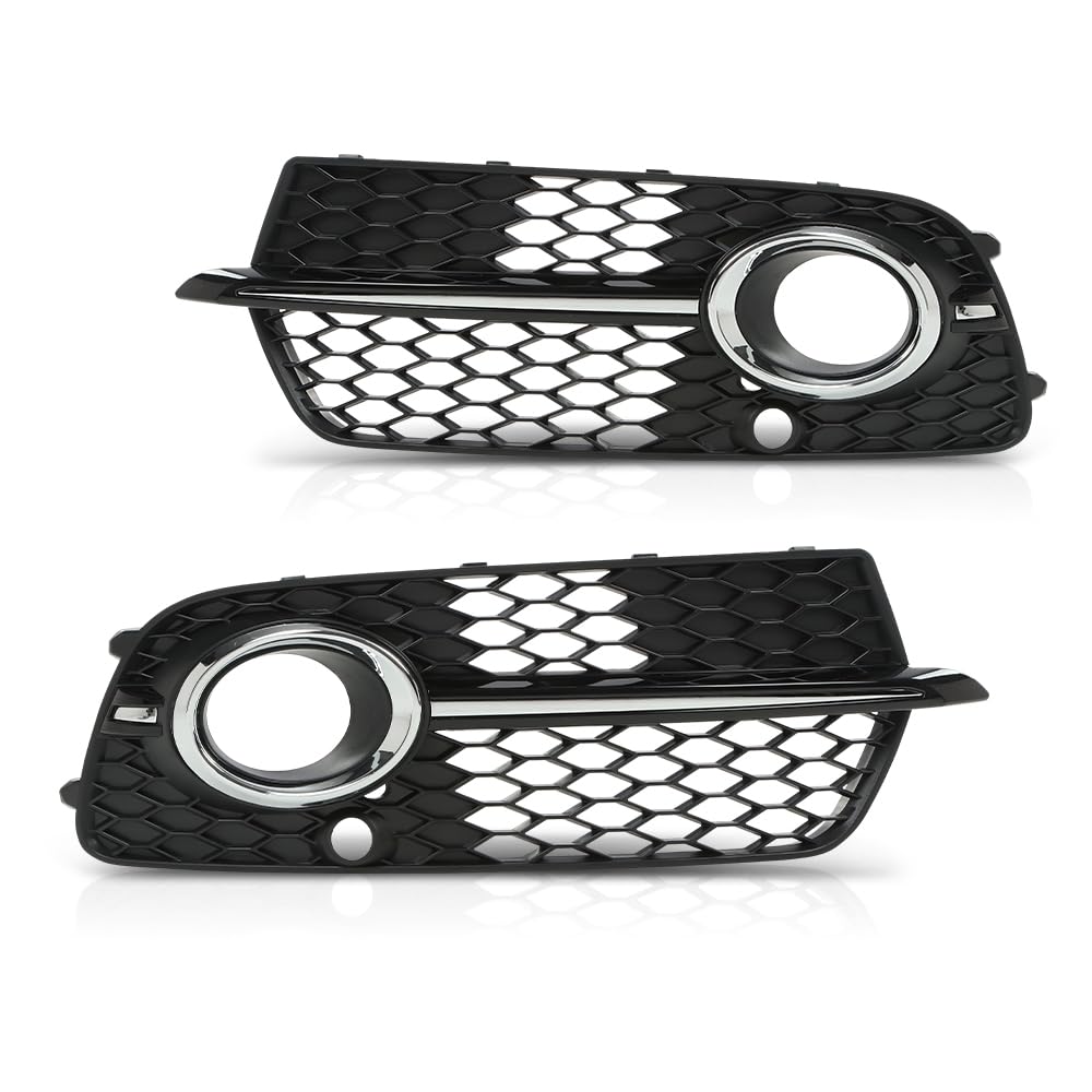 G-PLUS Front Bumper Fog Light Grill Grille Cover w/Silver Ring Compatible with Audi SQ5 / Q5 S-Line 2013-2017 8R0807681M, 8R0807682J