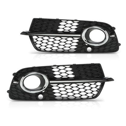 G-PLUS Front Bumper Fog Light Grill Grille Cover w/Silver Ring Compatible with Audi SQ5 / Q5 S-Line 2013-2017 8R0807681M, 8R0807682J