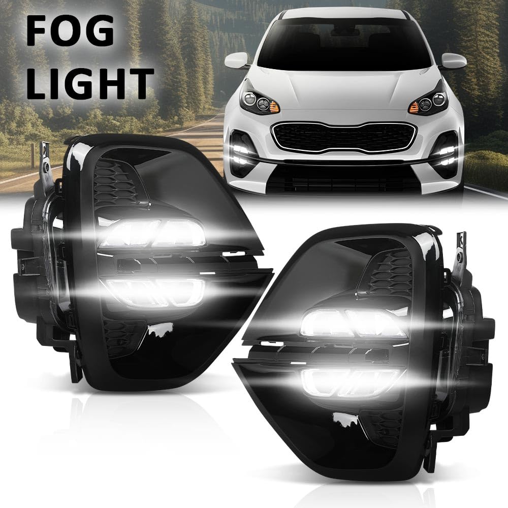 G-PLUS LED Pair Fog Lights DRL Daytime Running Lamps W/Wiring Harness, Compatible with Kia Sportage 2020-2022, LH Driver & RH Right Side 2PCS