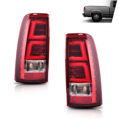 G-PLUS LED Tube Tail Lights Fit Chevy Silverado 1500 2500 & HD 99-02/Fit GMC Sierra 1500 2500&HD 99-06,Driver & Passenger,Brake Lamps Red/Chrome w/White light Bar Luces Traseras Faros TraserosAssembly