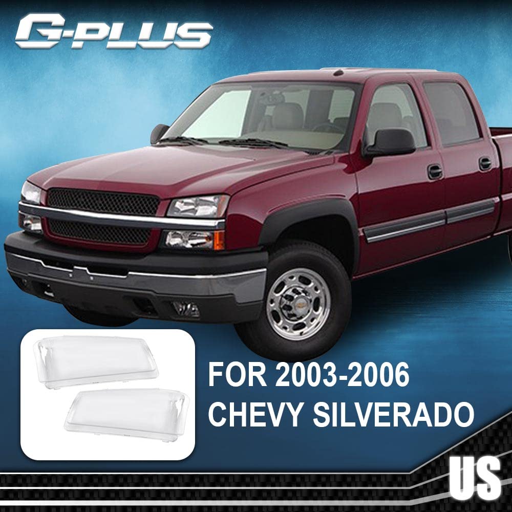 G-PLUS Front Headlight Lens Cover Compatible with 2003-2006 Chevy Silverado, Left & Right Side (Clear Lens)