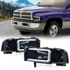G-PLUS LED Light Strip Headlights Lamps w/o Bulbs Fit Dodge Ram 1500 1994-2001/Dodge Ram 2500 3500 1994-2002,Smoke Lens Black Housing Clear Reflector Bumper Headlamps,faros delanteros Assembly