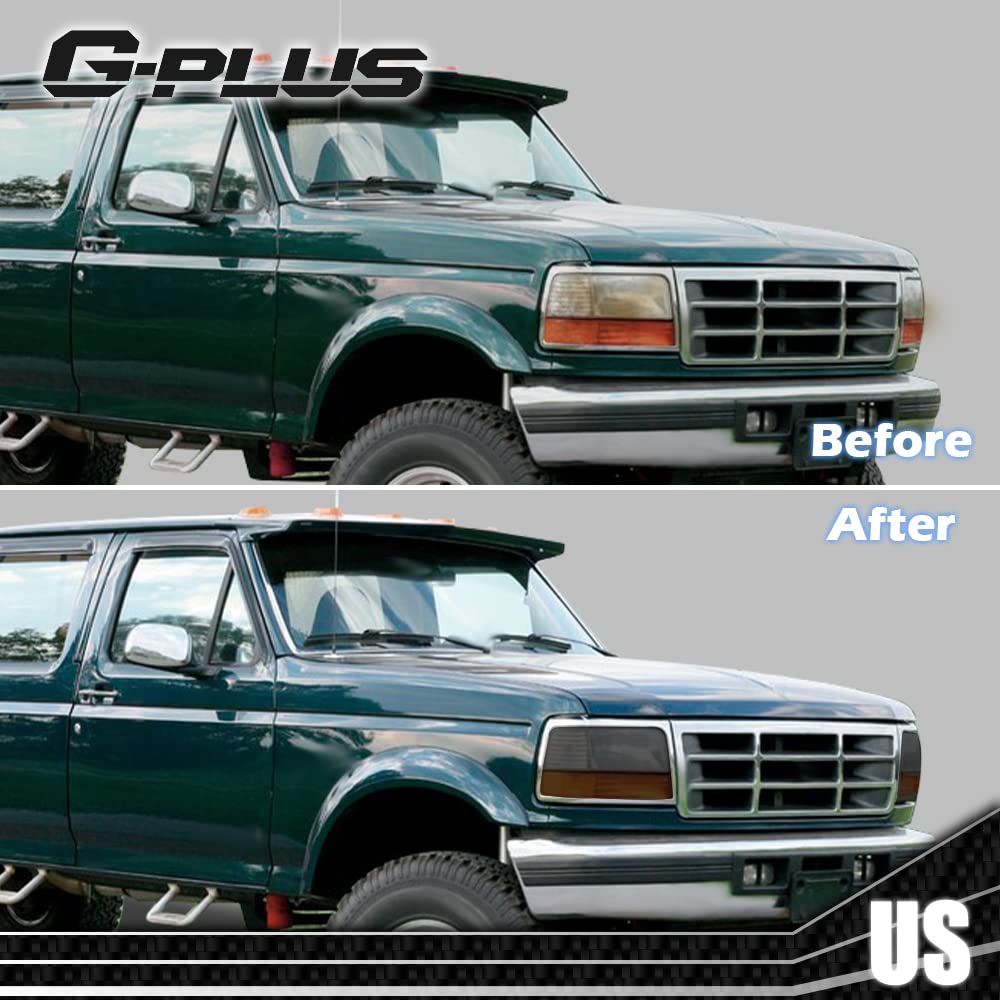 G-PLUS Headlights w/Corner Signal Bumper Lamps Compatible with 1992-1996 Ford F150 F250 F350 Bronco F2TZ13008A, F2TZ13008B