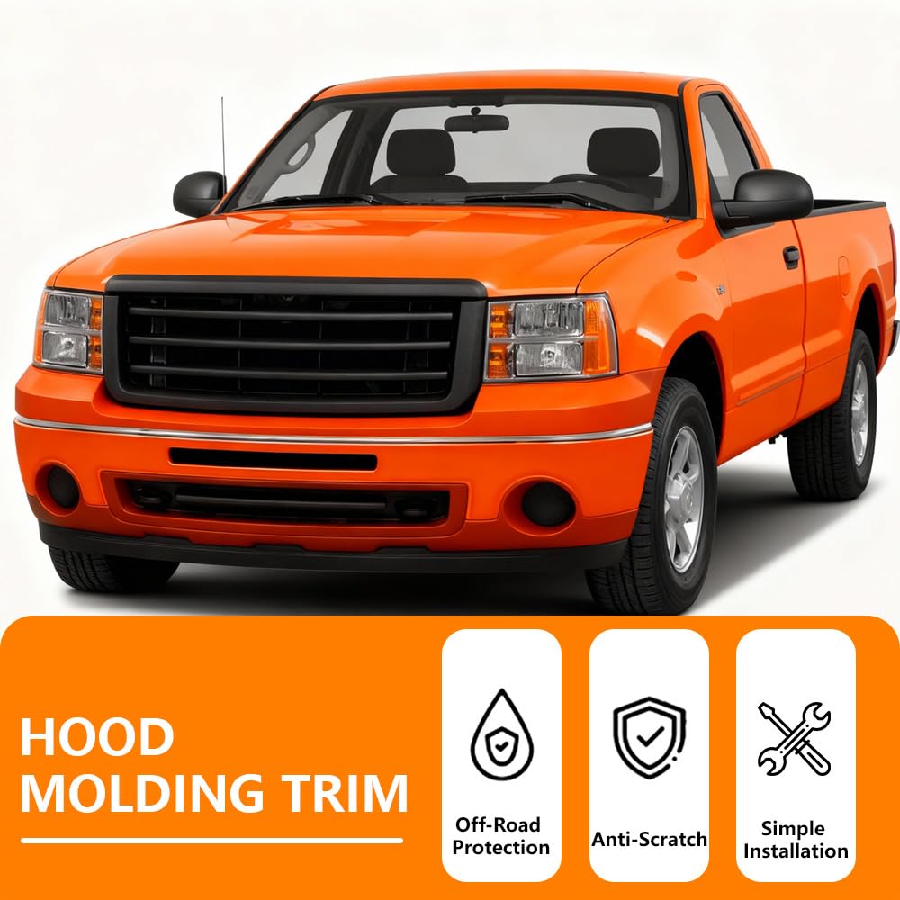 G-PLUS Truck Hood Molding Trim Without Chrome Grille Compatible with GMC Sierra 1500 2007-2013 / Sierra 2500 HD 3500 HD 2007-2010 Black Moulding GM1235110 10385157