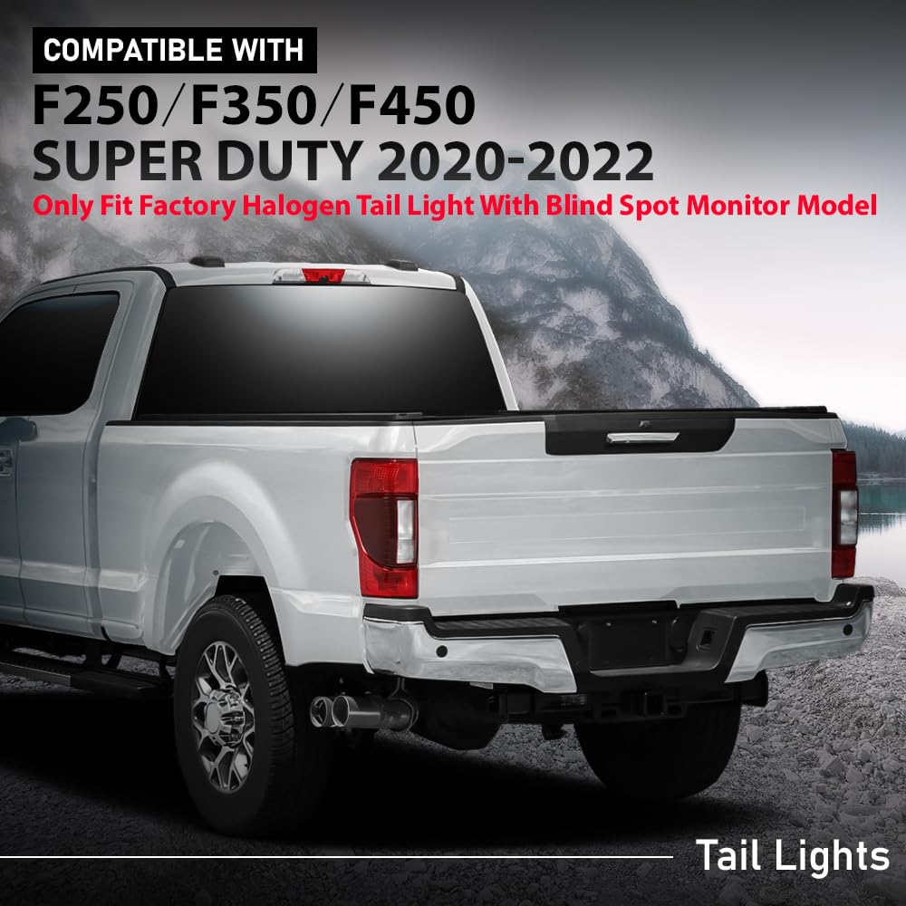 G-PLUS Rear Left Tail Light Assembly Fit Ford F250 F350 F450 Super Duty 2020 2021 2022, Fit Factory Halogen w/Blind Spot Monitor Model, Left Driver Side Rear Lamp, Red Lens, FO2800279