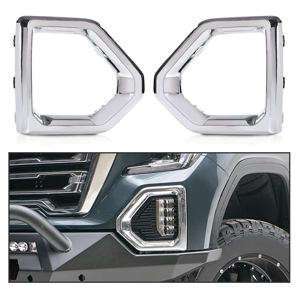 G-PLUS Front Fog Light Outer Bezel Cover Chrome Set Compatible with GMC Sierra 2019 2020 2021 Denali SLT AT4 84176753 84176752 Left&Right