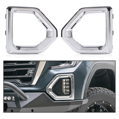 G-PLUS Front Fog Light Outer Bezel Cover Chrome Set Compatible with GMC Sierra 2019 2020 2021 Denali SLT AT4 84176753 84176752 Left&Right