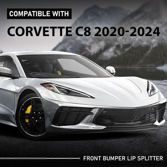 G-PLUS Front Bumper Lip Splitter Compatible with Chevy Corvette C8 All Model 2020-2024 Black