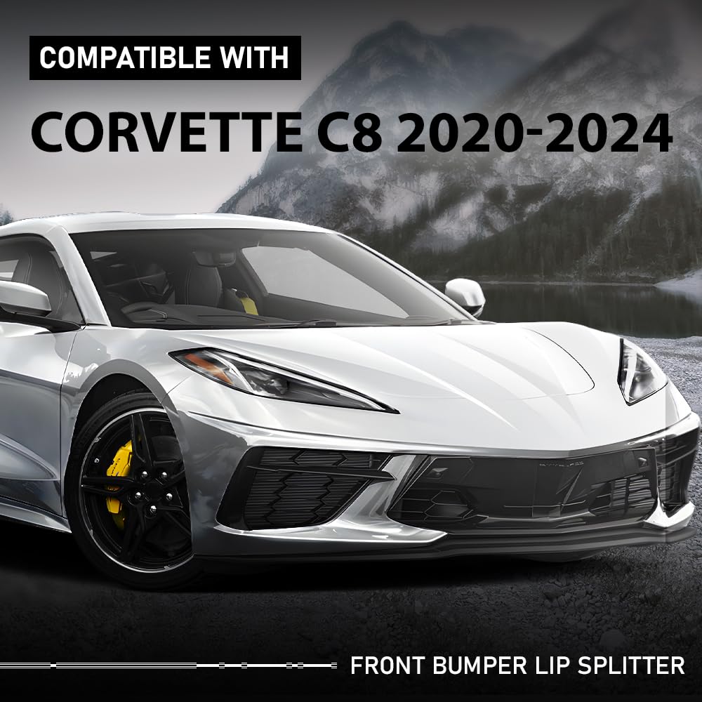 G-PLUS Front Bumper Lip Splitter Compatible with Chevy Corvette C8 All Model 2020-2024 Black