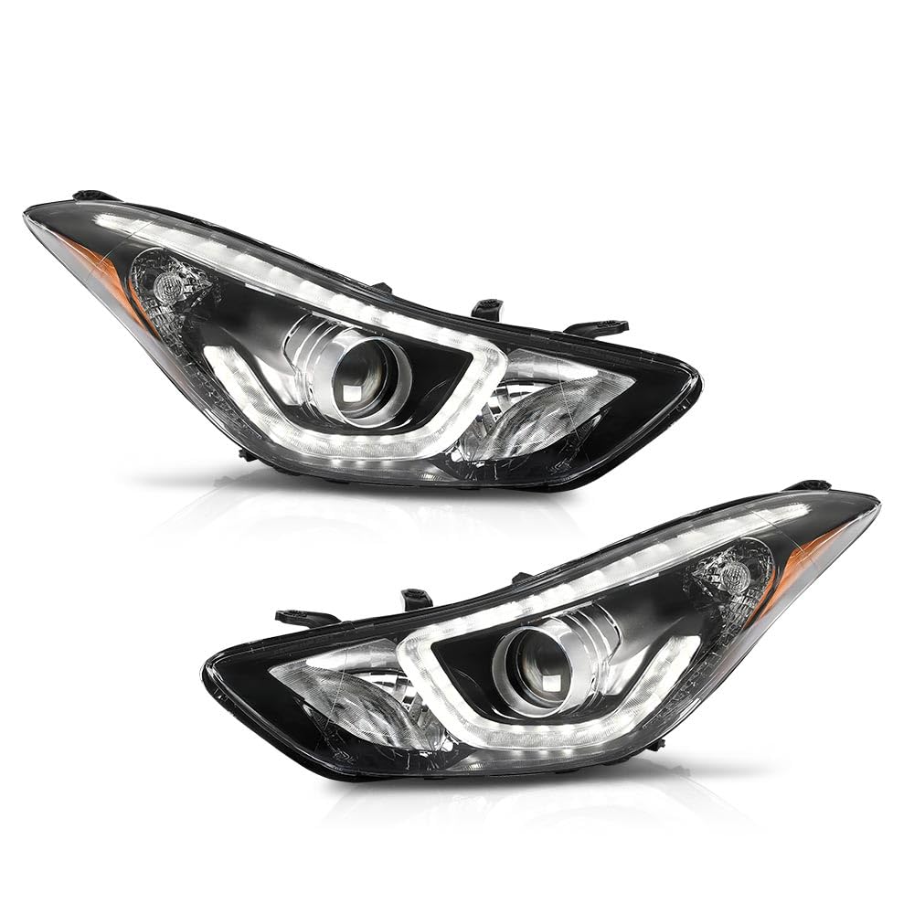 G-PLUS LED Projector DRL Headlights Fit Hyundai Elantra 2014 2015 2016 Left & Right Headlamps Assembly, Clear Lens Black Housing Amber Reflector, faros delanteros