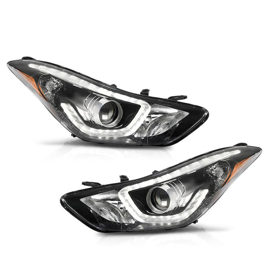 G-PLUS LED Projector DRL Headlights Fit Hyundai Elantra 2014 2015 2016 Left & Right Headlamps Assembly, Clear Lens Black Housing Amber Reflector, faros delanteros