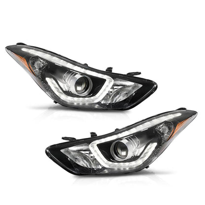 G-PLUS LED Projector DRL Headlights Left & Right Fit Hyundai Elantra 2014 2015 2016 Headlamps Assembly, Clear Lens Black Housing Amber Reflector, faros delanteros