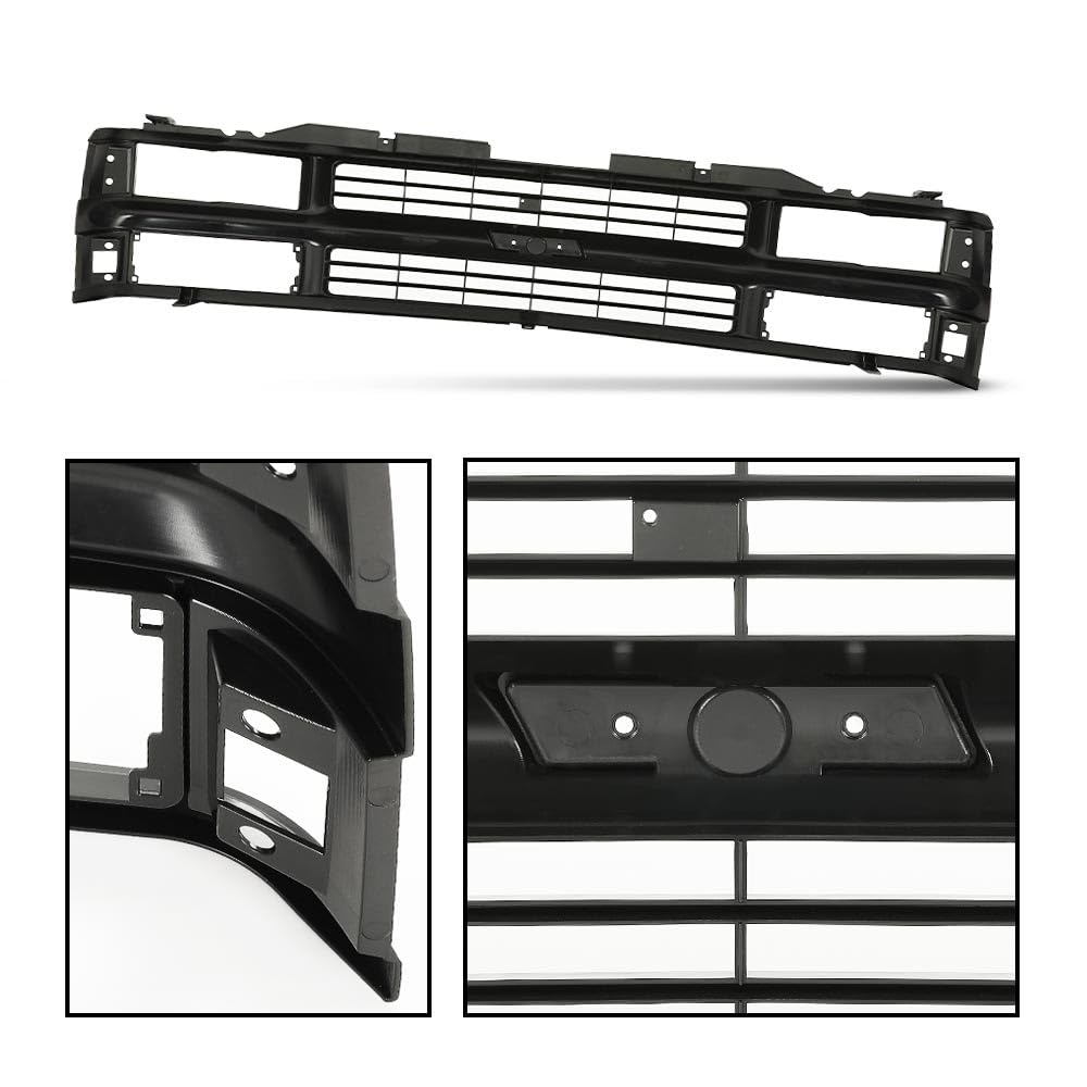 G-PLUS Front Bumper Grille Grill Black Compatible with Chevy Silverado Blazer C/K 1500 2500 3500 Suburban Tahoe 1994-2000 For Models with Composite Headlights 15981092 GM1200239