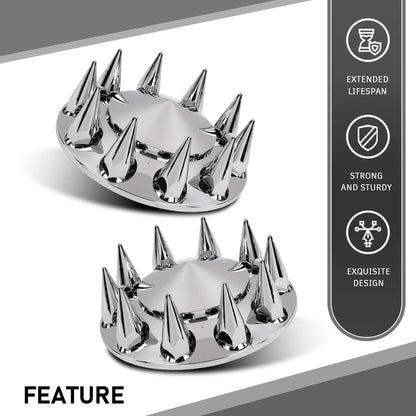G-PLUS Front Wheel Covers Set Chrome Hub Cover 33mm Spiked Hub Axle Compatible with Semi-Truck 20",22.5" and 24.5" Wheels ABS Plastic Silver Pair