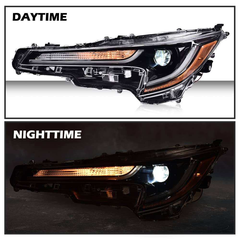 G-PLUS Headlight LED Compatible with Toyota Corolla L LE 2020 2021 DRL Left Diver Side Headlamp Clear Lens Chrome Housing Amber Reflector Bumper Headlamps,faros delanteros