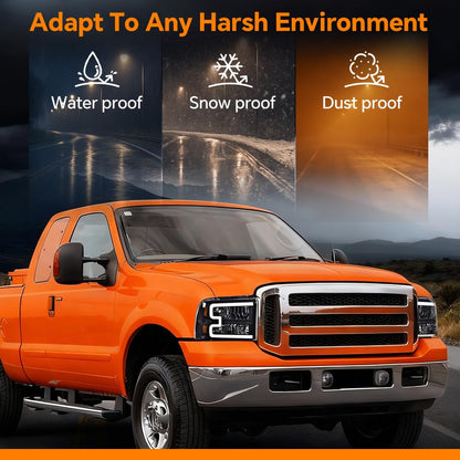 G-PLUS LED DRL Headlights Assembly Compatible with Ford F250 F350 F450 F550 Super Duty 2005-2007, Fit Ford Excursion 2005 Headlamps Assembly, Clear Lens Black Housing Amber Reflector