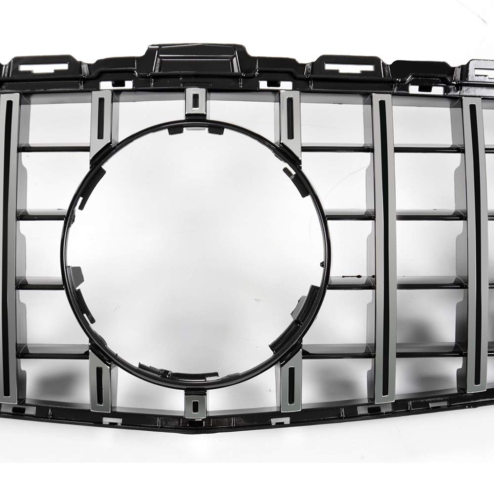 Front Bumper Upper Grille Compatible with C Class C200 C250 C300 C350 W205 2015 2016 2017 2018 AMG GT R Style Chrome Black Hood Grill (Without Camera Hole)