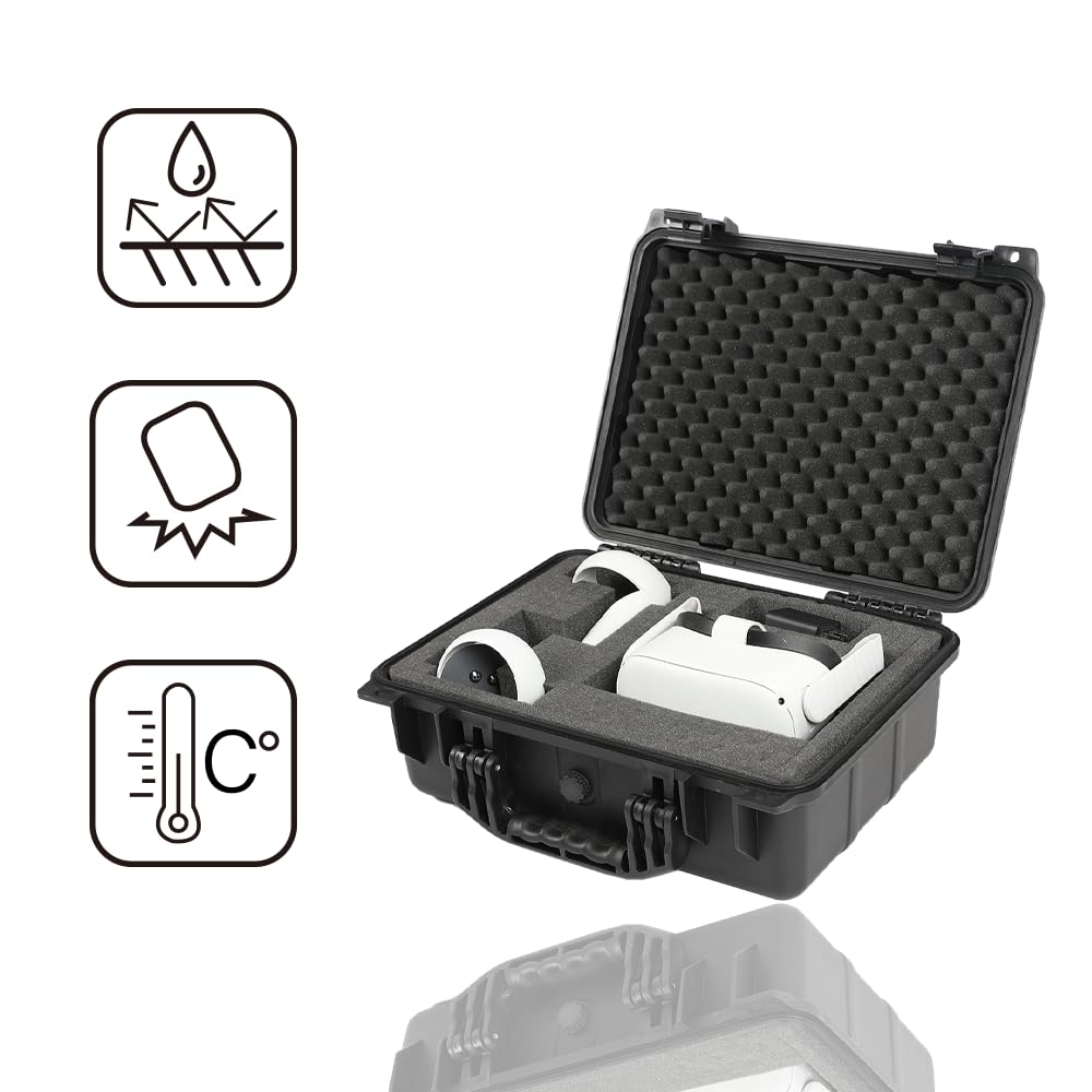 G-PLUS Hard VR Headset Carrying Case w/Foam Block Dividers,Waterproof Protector Storage Box Compatible with Meta Quest 3S/Quest 3/Quest 2,Travel Portable Case Fit Oculus Quest 3/Quest 2 Black Color