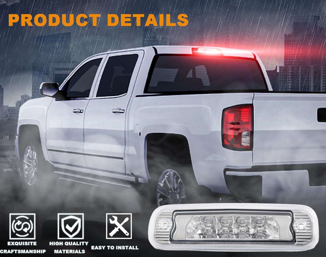 G-PLUS LED Third 3rd Brake Cargo Light Compatible With 1997-2001 Cherokee, Rear Roof Center High Mount Stop Tail Light Replacement (Chrome Housing Clear lens)