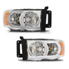 G-PLUS LED Headlights Headlamps Compatible with Dodge Ram 1500 2002-2005,Compatible with Dodge Ram 2500 3500 2003-2005 Chrome Clear Lens Clear Housing Amber Reflector,faros delanteros Assembly