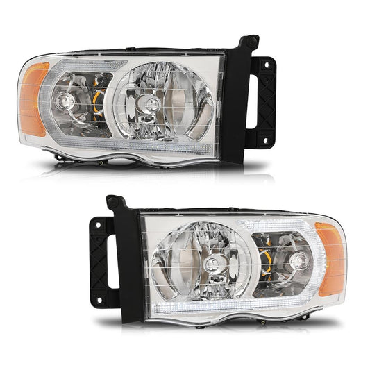 G-PLUS LED Headlights Headlamps Compatible with Dodge Ram 1500 2002-2005,Compatible with Dodge Ram 2500 3500 2003-2005 Chrome Clear Lens Clear Housing Amber Reflector,faros delanteros Assembly