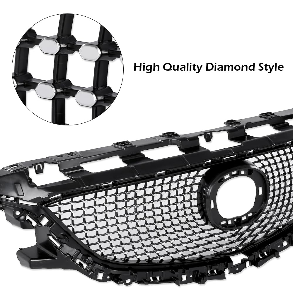 G-PLUS Front Bumper Upper Grille Compatible with Mazda 6 Atenza 2014-2016 Mesh Hood Grill ABS Black