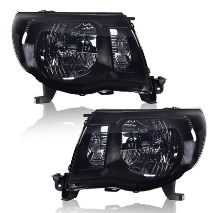G-PLUS Headlights Assembly Compatible with Toyota Tacoma 2005-2011 Headlamps Pair Halogen Smoky Lens Black Housing Clear Reflector,faros delanteros