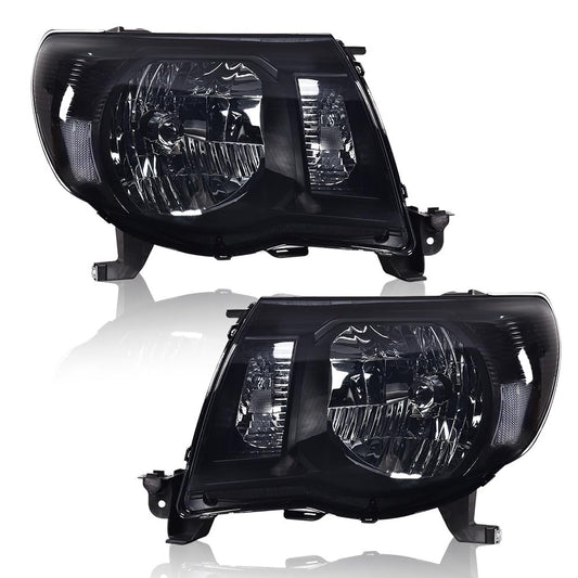 G-PLUS Headlights Assembly Compatible with Toyota Tacoma 2005-2011 Headlamps Pair Halogen Smoky Lens Black Housing Clear Reflector,faros delanteros