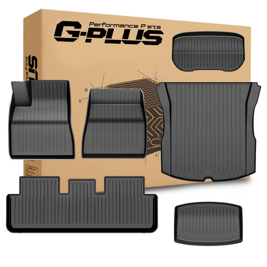 G-PLUS Floor Mats & Cargo Liner Fit Tesla Model 3 Highland 2024 2025 Floor Liners TPE All Weather Custom Fit Floor Cargo Liners Trunk Mats Accessories Front & Rear Cargo Mat Full Set,6PCS Black