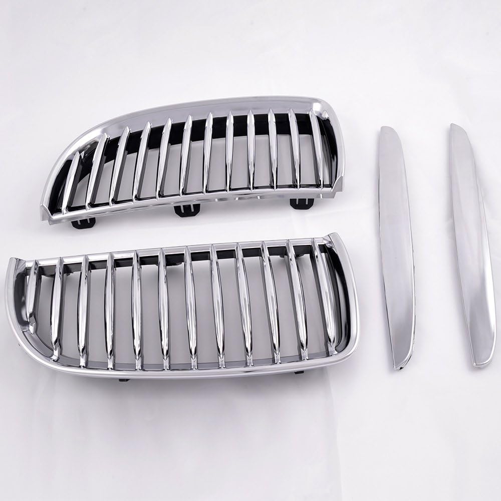 4PCS Silver Front Bumper Kidney Grille Hood Grills Replacement For BMW E90 E91 2005-2008 3-Series 320i 325i 330i 323i 328i Sedan Wagon 2006 2007
