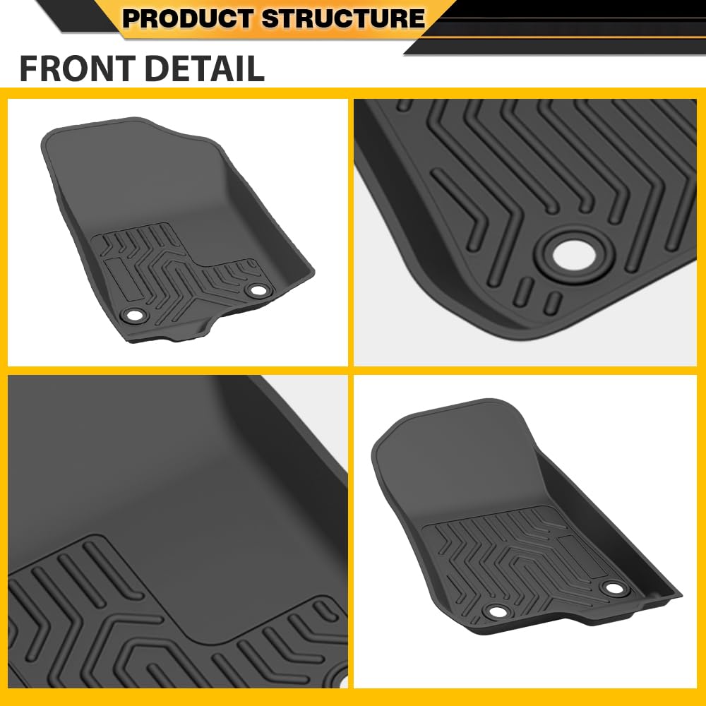 TPE Floor Mats Cargo Liners 3PCS, Compatible with Jeep Gladiator 2020-2024, 1st & 2nd Row, Floor Liner All Weather Full Cover Protection