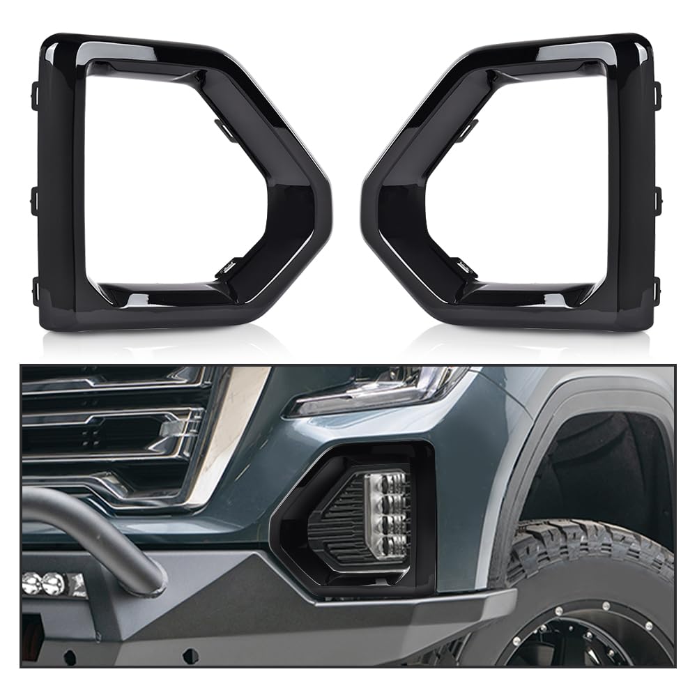 G-PLUS Front Fog Light Outer Bezel Cover Set Compatible with GMC Sierra 2019 2020 2021 Denali SLT AT4 (NOT fit SLE, Base or Elevation Models) 84176753, 84176752 Glossy Black Left&Right