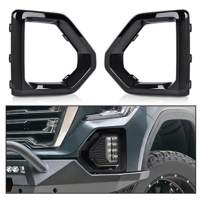 G-PLUS Front Fog Light Outer Bezel Cover Set Compatible with GMC Sierra 2019 2020 2021 Denali SLT AT4 (NOT fit SLE, Base or Elevation Models) 84176753, 84176752 Glossy Black Left&Right