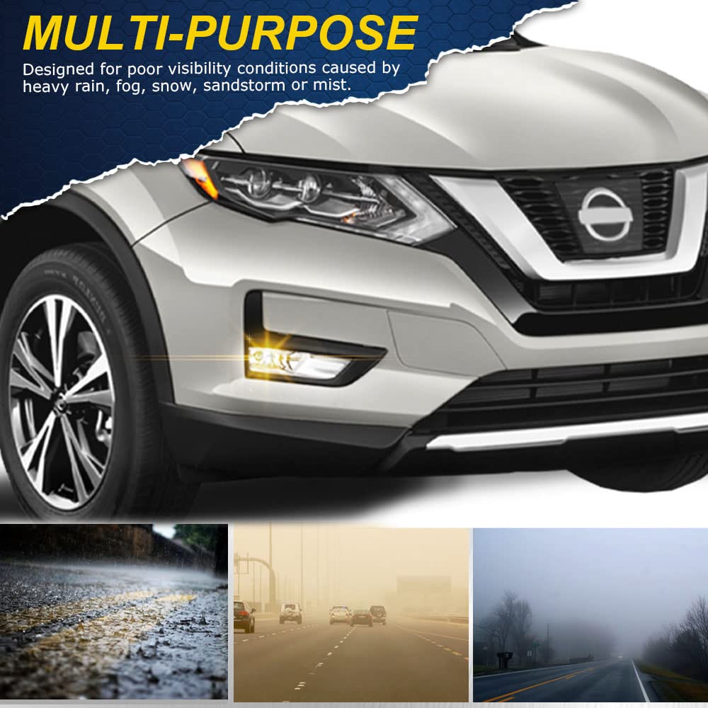 G-PLUS Fog Lights Assembly Replacement for 2017 2018 2019 Nissan Rogue/Kicks/Leaf/Versa Note S SL SR SV 4-Door Sedan OEM Clear Lens LED Fog Lamp,A Pair(Left+Right)