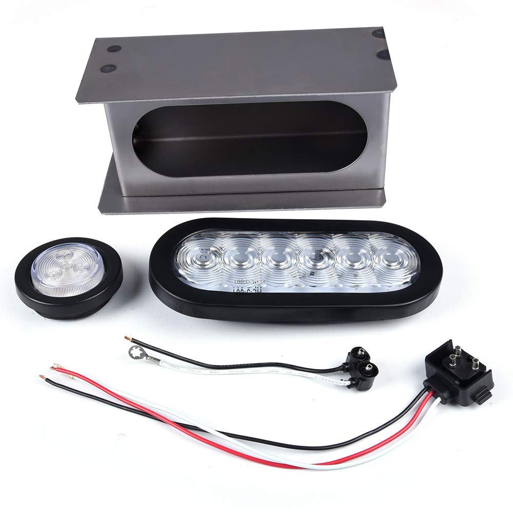 G-PLUS LED Trailer Steel Box Kit Light,Compatible with Trailer/Truck W/ 6" Oval Tail Light & 2" Marker Lamp Brake Lights Clear Lens Tail Lights Luces Traseras Assembly