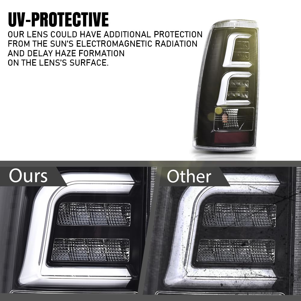 G-PLUS LED Tail Light Assembly Rear Brake Lamp Compatible with Chevy Silverado/GMC 1999 2000 2001 2002 1500 2500 3500 1500 HD 2500 HD Clear Lens GM2800186 Luces Traseras Rear Brake Lamps Assembly
