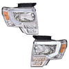 G-PLUS LED Tube Headlights Assemblies Compatible with Ford F150 2009-2014 Headlamps Left Driver & Right Passenger Side Clear Lens Chrome Housing Amber Reflector