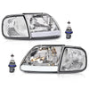 G-PLUS LED DRL Headlights & Corner Parking Lights Compatible with Ford Expedition 1997-2002, Fit Ford F150 1998-2003 Bumper Left & Right Headlamps Clear Lens Chrome Housing Clear Reflector